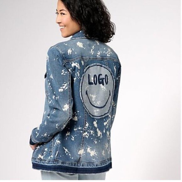 LOGO Lori Goldstein Denim Jean Jacket Size 14 Smiley World - Picture 1 of 4